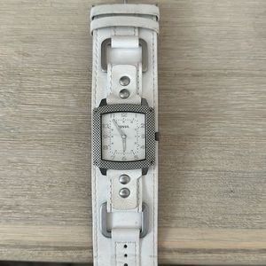 White leather band fossil watch